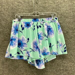 Mod Shorts Women M Medium Green Floral High Rise Hot Pants Pull On Lined Casual